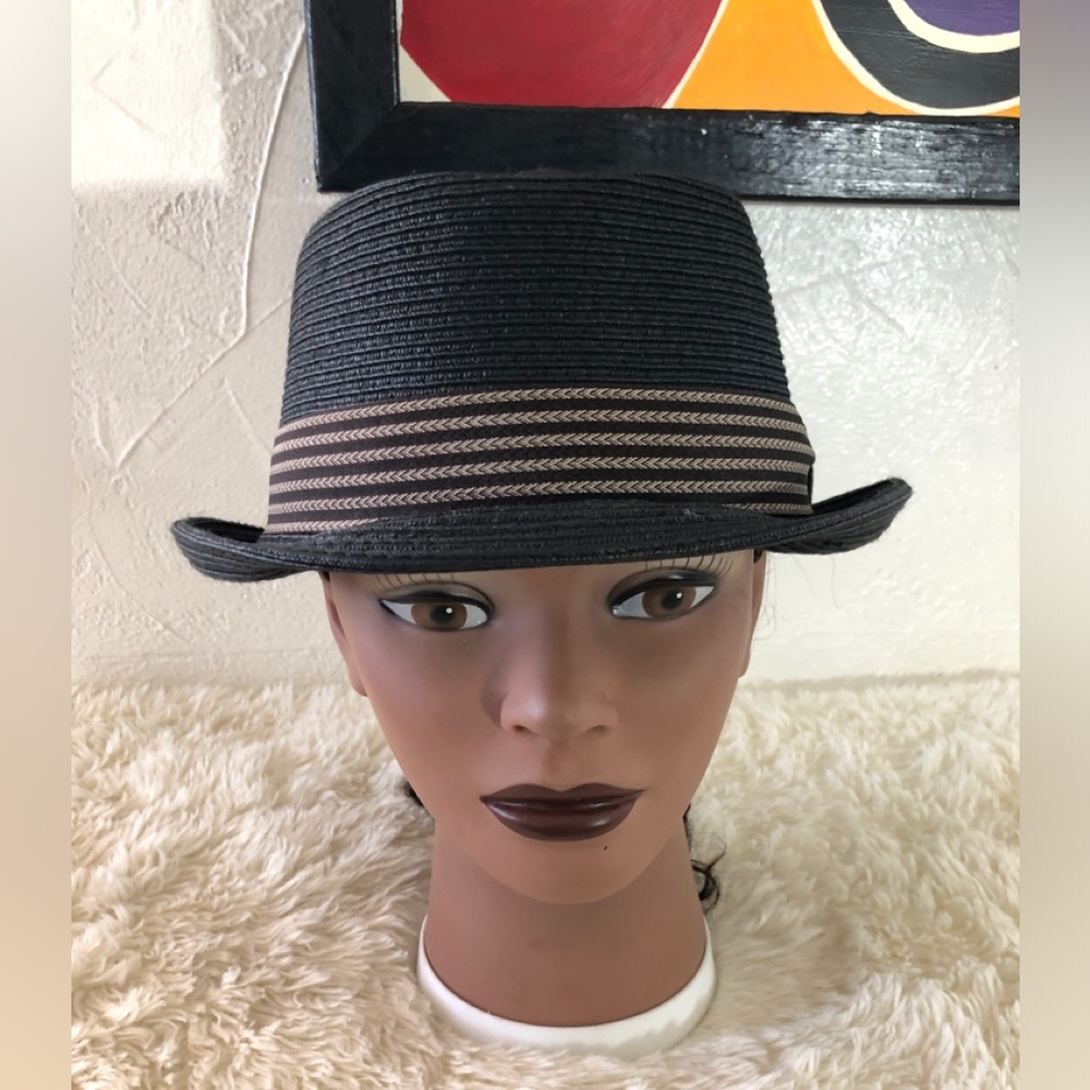 Scala Woven Straw Black Pork Pie Fedora Hat